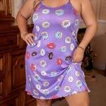 Lavender Purple Donut Print Sleeveless Spagetti Strap Mini Dress