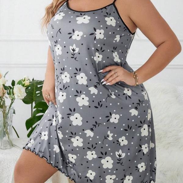 Grey Floral Print Spaghetti Shoulder Strap Mini Dress