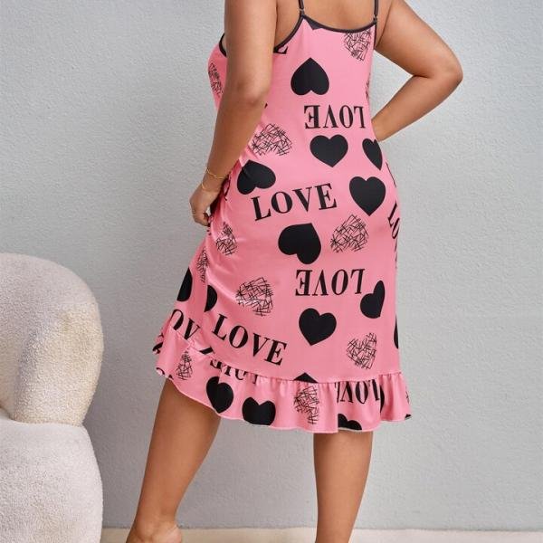 Pink Heart & LOVE Print Bow Strap Mini Dress