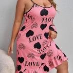 Pink Heart & LOVE Print Bow Strap Mini Dress