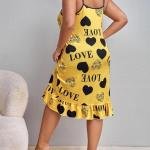 Mustard Yellow Heart Print - Abercrombie Wide Strap Mini Dress