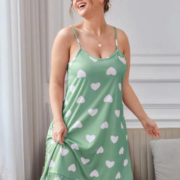 Mint Green Heart Print Sleeveless Floral Tie Strap Mini Dress