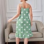 Mint Green Heart Print Sleeveless Floral Tie Strap Mini Dress