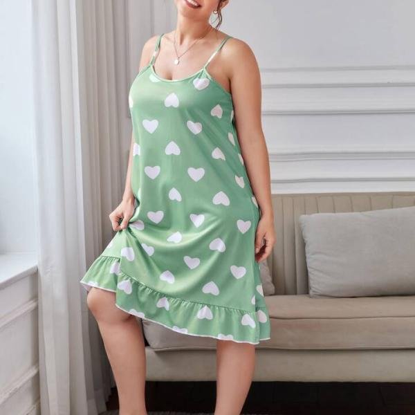 Mint Green Heart Print Sleeveless Floral Tie Strap Mini Dress