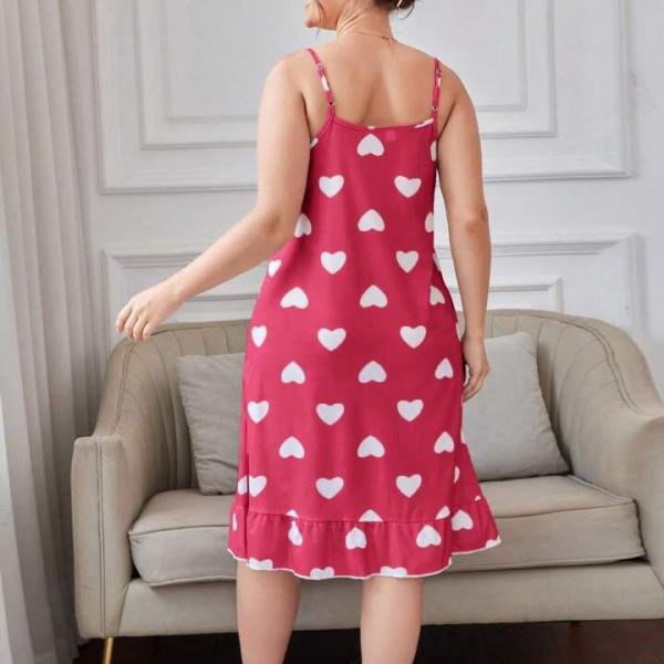 Pink Heart Print Sleeveless Strap Mini Dress for Women