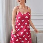 Pink Heart Print Sleeveless Strap Mini Dress for Women
