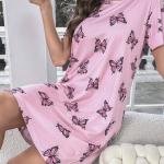 Baby Pink Butterfly Print Bridal Short Nighty