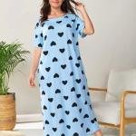 Sky Blue Heart Print Long Nighty Slip