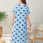 Sky Blue Heart Print Long Nighty Slip