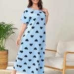 Sky Blue Heart Print Long Nighty Slip