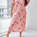 Peach Pink Bunny Print Midi Long Nighty for Women