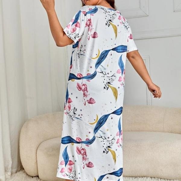 Moonlit Bloom Printed Long Nighty for Girls