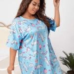 Plus Size Light Blue Sleep Short Nighty for Women