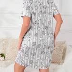 Grey Cute Cartoon Print Short Nighty for Honeymoon