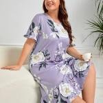 Lavender Floral Print Long Nighty Cotton