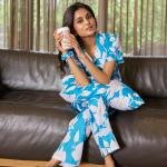 Ocean Bloom Teal Blue Thermal Pyjamas Womens