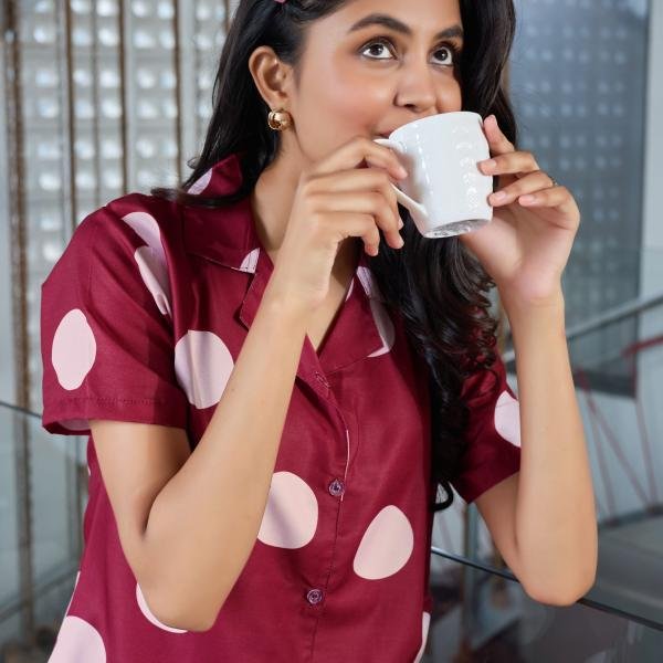 Berry Bliss Polka Dot Linen Pajamas Women