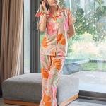 Peach Bloom Abstract Lounging Pyjamas