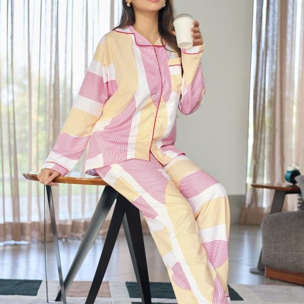Lazy Club Blush Pink Yellow Pajamas Set