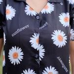 Lazy Club Black Sunflower Print Cotton Pj Short Set