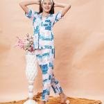 Blue & Pink Abstract Printed Night Suit