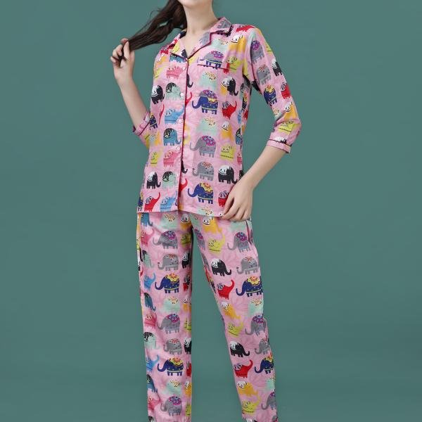 Pink Elephant Wool Pajama Set