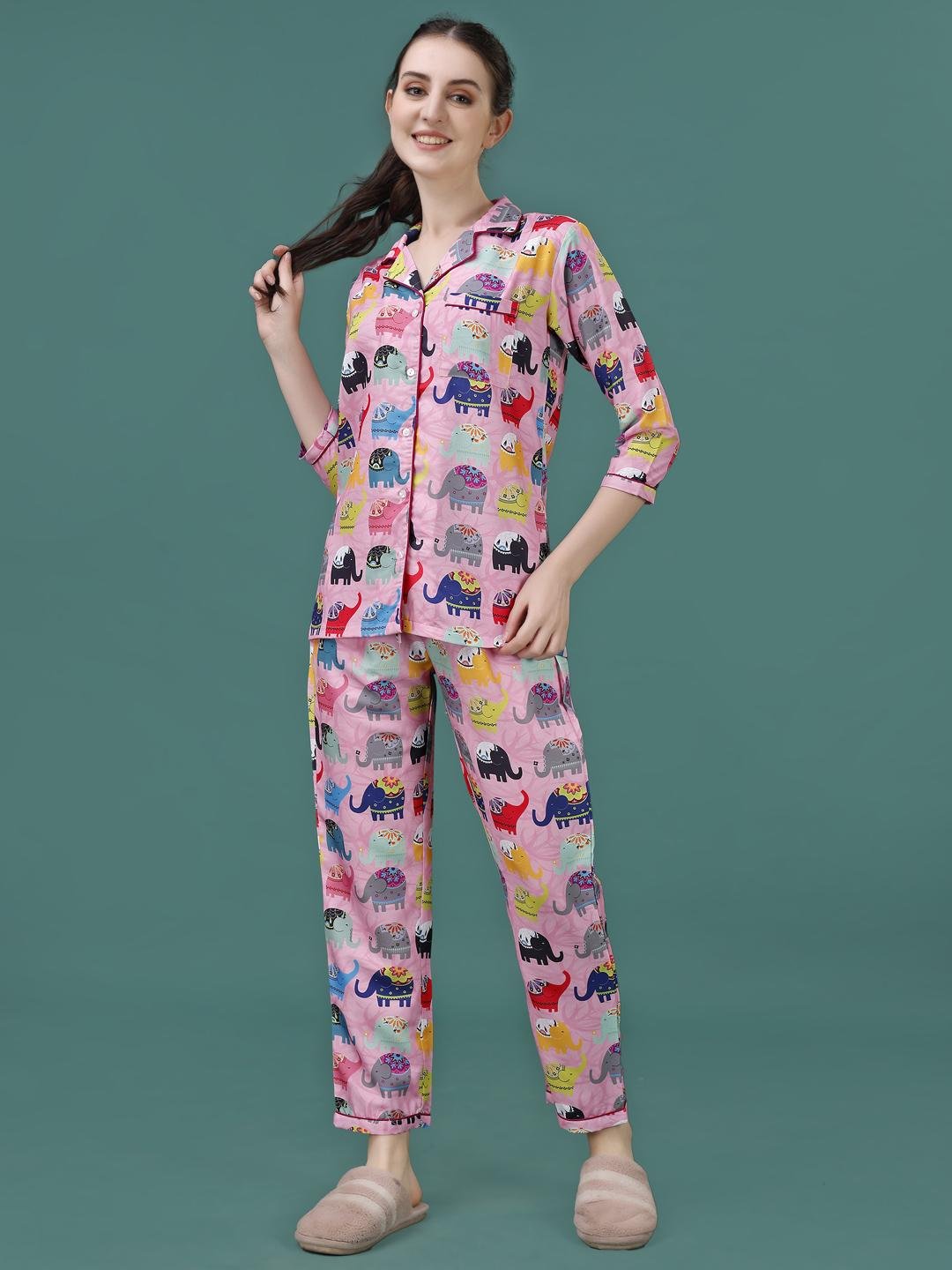 Pink Elephant Wool Pajama Set