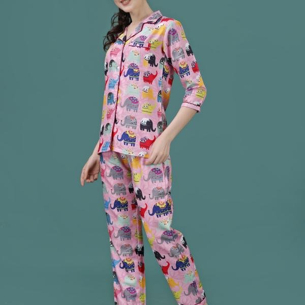 Pink Elephant Wool Pajama Set