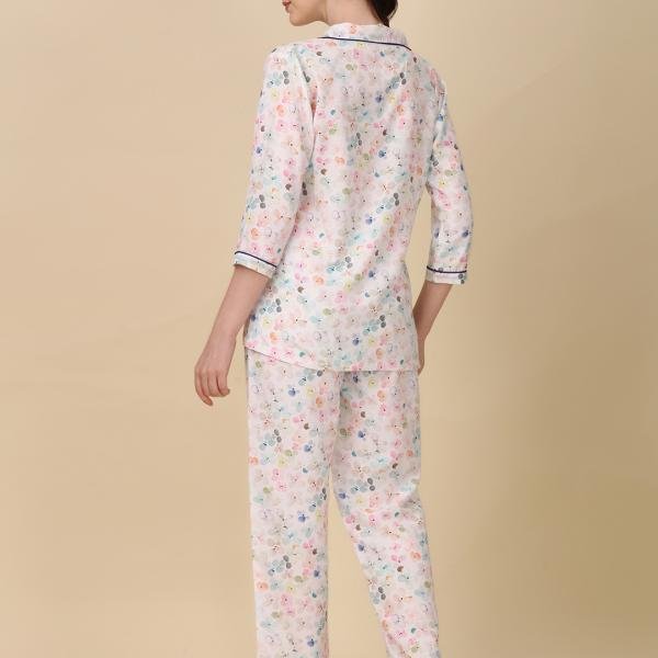 Shirt Style Top with Full Length Satin Pyjama Set