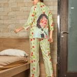 Button-Down Top with 3/4 Sleeves Pyjama Set Womens
