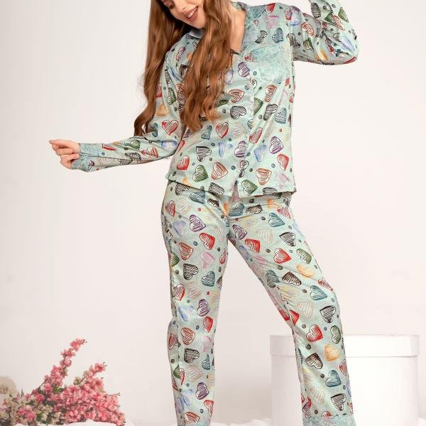 Collar Top with Full Sleeves Women Pyjama Set