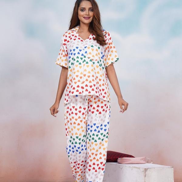 White Multicolor Red Polka Dot Pajamas