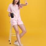 Blush Pink Womens Shorty Pajamas Cotton Set