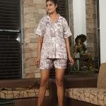 Taupe Comic Print Night Wear for Women Shorts Set