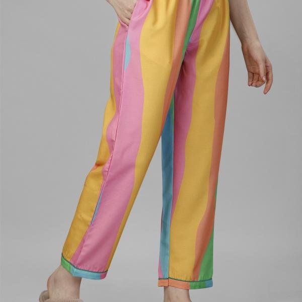 Multicolor Vertical Stripe White Kurta Pyjama For Ladies
