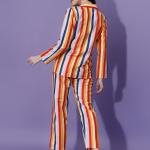 Multicolor Vertical Stripe Brown Pajama Set