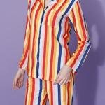 Multicolor Vertical Stripe Brown Pajama Set