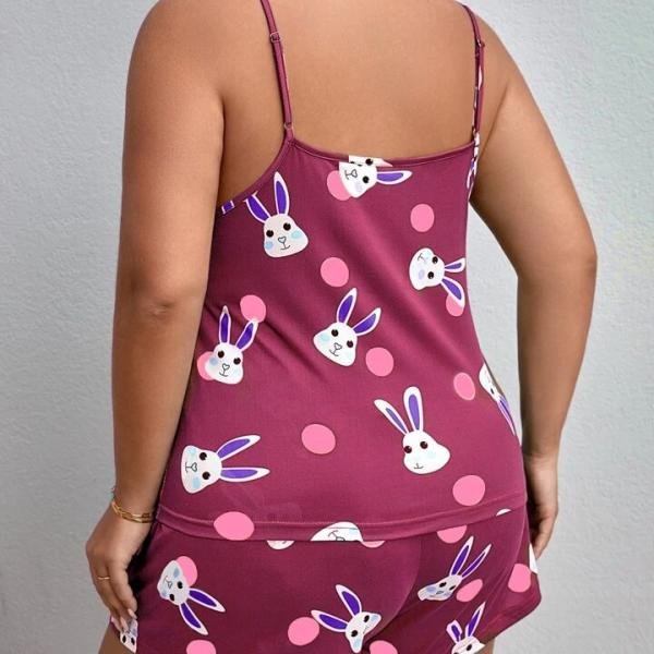 Maroon Bunny Print Shorts Nightwear Women Set