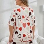 Cream White Heart Print Short Night Suit for Women