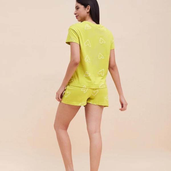 Lime Green Heart Print Ladies Shorts Nightwear